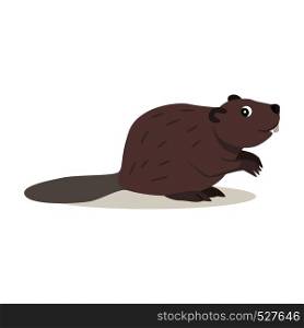 Friendly forest animal, cute brown beaver icon, isolated on white background, cartoon woodland beast, vector illustration. Friendly forest animal, cute brown beaver icon isolated