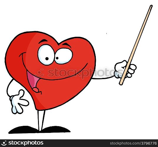 Friendly Heart Character Holding A Pointer