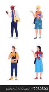 Friendly high schoolers semi flat color vector characters set. Full body people on white. College students isolated modern cartoon style illustrations collection for graphic design and animation. Friendly high schoolers semi flat color vector characters set
