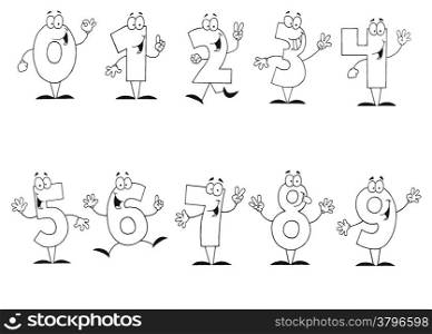 Friendly Outlined Cartoon Numbers Set