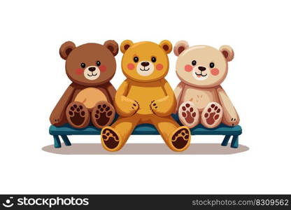 Friendly slogan with teddy bear friends sitting on a bench. Vector illustration desing.