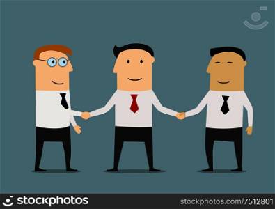 Friendly smiling businessman shakes hands two partners For business meeting concept design