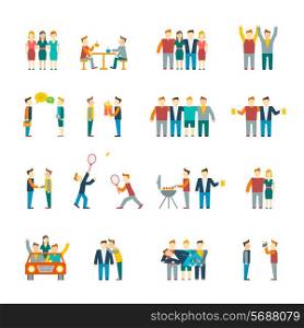Friends and friendly relationship social team flat icon set isolated vector illustration