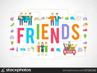 Friends and social community relationship icons flat set isolated vector illustration