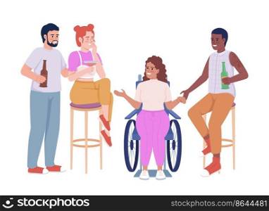 Friends at party semi flat color vector characters. Editable figures. Full body people on white. Drinking and talking simple cartoon style illustration for web graphic design and animation. Friends at party semi flat color vector characters