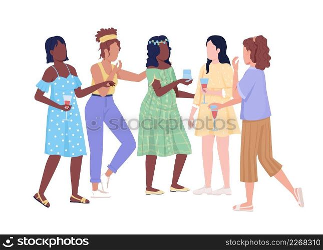Friends chatting and having fun semi flat color vector characters. Standing figures. Full body people on white. Baby shower party simple cartoon style illustration for web graphic design and animation. Friends chatting and having fun semi flat color vector characters