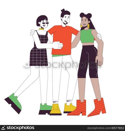 Friends community flat line color vector characters. Happy people communicate. Friendships. Editable outline full body people on white. Simple cartoon spot illustration for web graphic design. Friends community flat line color vector characters