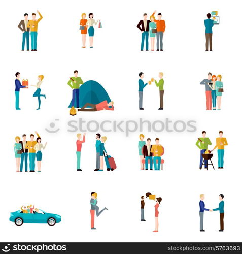 Friends company teamwork togetherness and brotherhood concept icons set isolated vector illustration