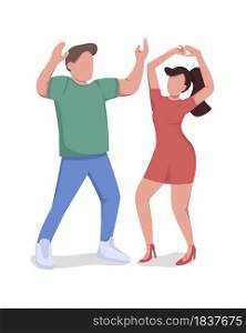 Friends dancing together semi flat color vector characters. Posing figures. Full body people on white. Clubbing all night isolated modern cartoon style illustration for graphic design and animation. Friends dancing together semi flat color vector characters