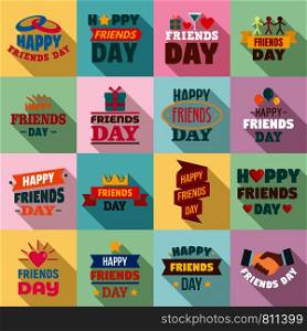 Friends day logo set. Flat set of friends day vector logo for web design. Friends day logo set, flat style