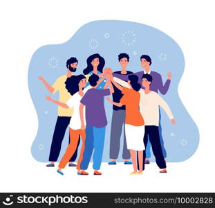 Friends doing high five. Big people team doing high five together, happy friend group, informal greeting, command motivation vector concept. Illustration people friendship high five. Friends doing high five. Big people team doing high five together, happy friend group, informal greeting, command motivation vector concept
