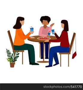 Friends drinking coffee and chatting. Women sit in a cafe and have fun. Modern flat vector design illustration. Friends drinking coffee and chatting. Women sit in a cafe and have fun.