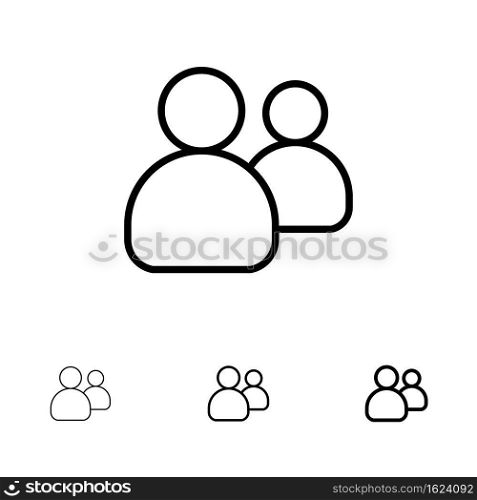Friends, Group, Users, Team Bold and thin black line icon set