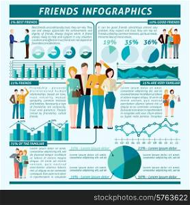Friends infographics set with positive people relationship symbols and charts vector illustration. Friends Infographics Set