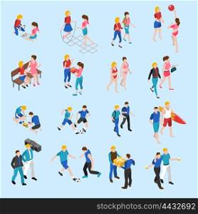 Friends Isometric Icons Set . Friends isometric icons set with playing children and adults talking and sharing hobbies abstract isolated vector illustration