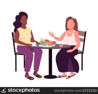 Friends on dinner semi flat color vector characters. Active figures. Full body people on white. Cafeteria isolated modern cartoon style illustration for graphic design and animation. Friends on dinner semi flat color vector characters