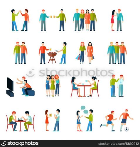 Friends relationship people society icons flat set isolated vector illustration. Friends Icons Flat Set