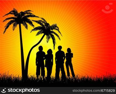 friends under palm trees