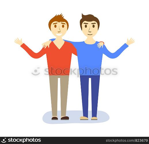 Friendship concept of two guys (boys), stock vector illustration, eps 10