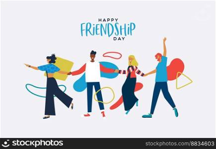 Friendship day card diverse friends together vector image