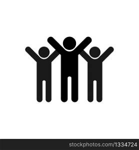 Friendship icon. Symbol of joyful friends with their hands up. A group of people celebrating the victory. Vector EPS 10