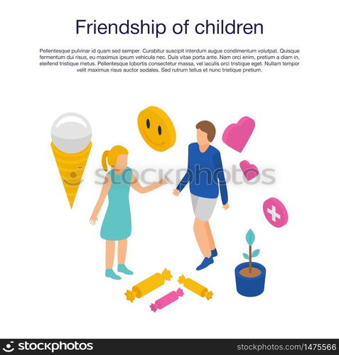 Friendship of children concept banner. Isometric illustration of friendship of children vector concept banner for web design. Friendship of children concept banner, isometric style