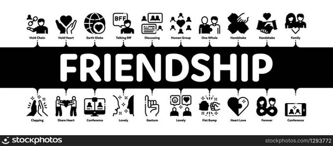 Friendship Relation Minimal Infographic Web Banner Vector. Handshake And Friendship Gesture, Love And Partnership, Internet Communication Illustrations. Friendship Relation Minimal Infographic Banner Vector