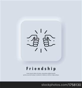 Friendships icon. Fist icon. Handshake of business partners. A human greeting. New normal. Vector. UI icon. Neumorphic UI UX white user interface web button. Neumorphism