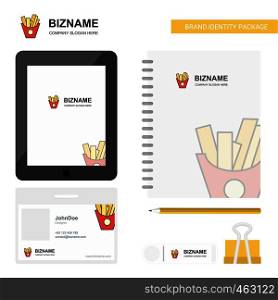 Fries Business Logo, Tab App, Diary PVC Employee Card and USB Brand Stationary Package Design Vector Template