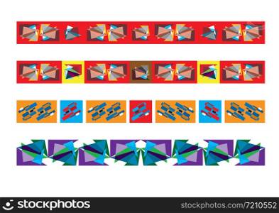 Frieze border patterns, Abstract colorful geometric ornate decor.