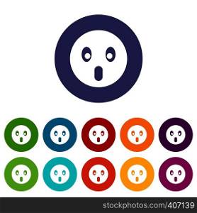 Frightened emoticon set icons in different colors isolated on white background. Frightened emoticon set icons