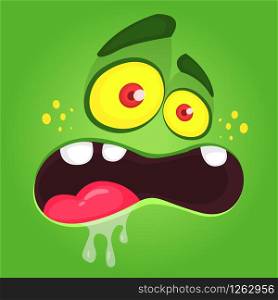 Frightened funny zombie face. Vector Halloween green zombie monster square avatar