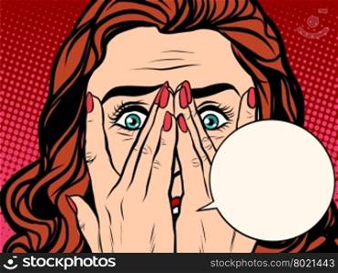 Frightened shocked girl pop art retro style. comic book bubble text. The face of a woman emotions. Frightened shocked girl