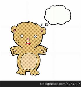 frightened teddy bear cartoon with thought bubble