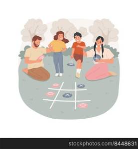 Frisbee Tic Tac Toe isolated cartoon vector illustration. Fun picnic activity, family playing tic tac toe game, throwing frisbee on grid drawn on grass, parents play with kids vector cartoon.. Frisbee Tic Tac Toe isolated cartoon vector illustration.