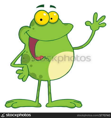 Frog Cartoon Mascot Character Waving A Greeting