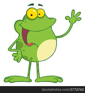 Frog Cartoon Mascot Character Waving A Greeting