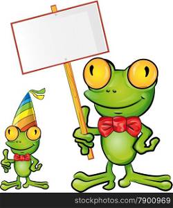 frog cartoon with signboard