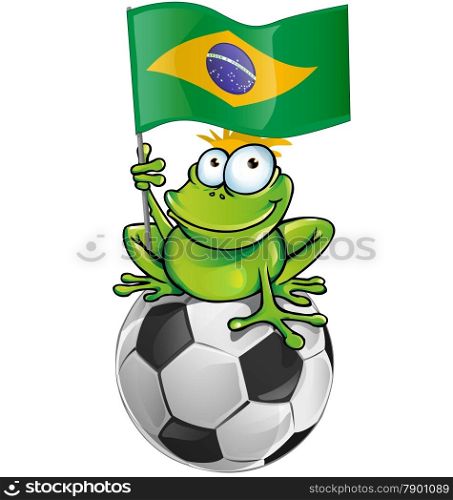frog cartoon with soccer ball and brazilian flag