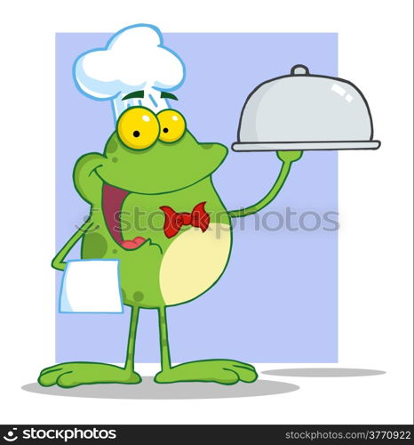 Frog Chef Serving Food In A Sliver Platter