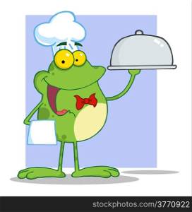 Frog Chef Serving Food In A Sliver Platter