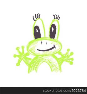 Frog. Icon in hand draw style. Drawing with wax crayons, colored chalk, children&rsquo;s creativity. Vector illustration. Sign, symbol, pin, sticker. Icon in hand draw style. Drawing with wax crayons, children&rsquo;s creativity