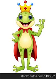 Frog prince cartoon waving hand