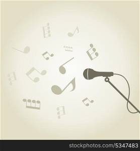 From a microphone there is a sound of notes. A vector illustration