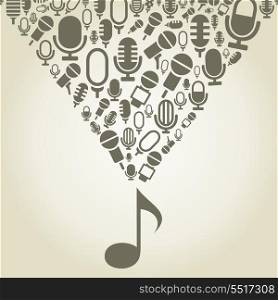 From the note sings a microphone. A vector illustration