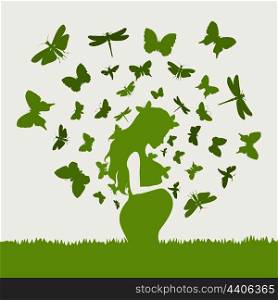 From the pregnant girl butterflies fly. A vector illustration