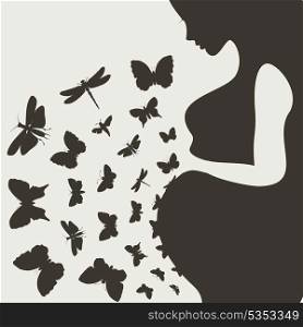 From the pregnant girl butterflies fly. A vector illustration