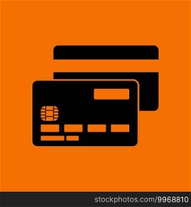 Front And Back Side Of Credit Card Icon. Black on Orange Background. Vector Illustration.