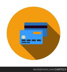 Front And Back Side Of Credit Card Icon. Flat Circle Stencil Design With Long Shadow. Vector Illustration.