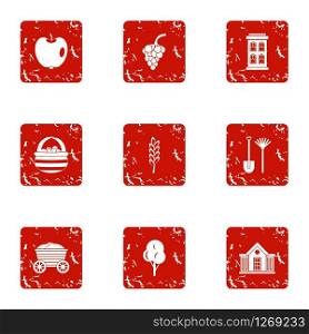 Front garden icons set. Grunge set of 9 front garden vector icons for web isolated on white background. Front garden icons set, grunge style